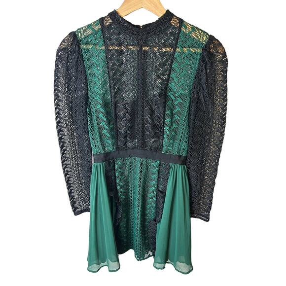 Self-Portrait Embroidered Empire Line Dress Green and Black Size US 4 - Picture 6 of 8